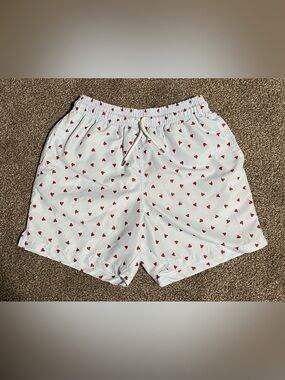 Derek Rose White Drawstring Shorts with Red Heart Accents